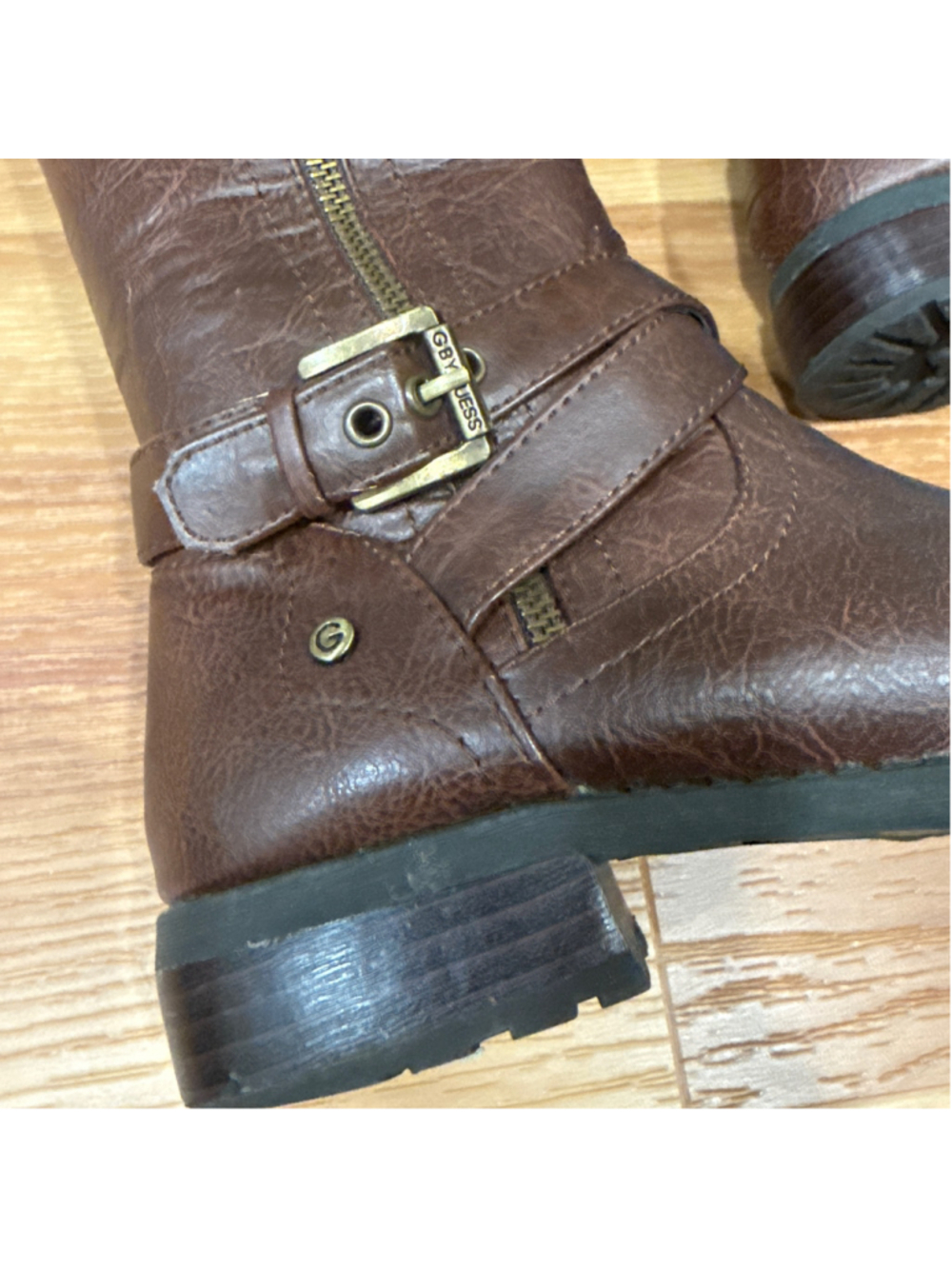 Women's Guess Brown Knee-High Riding Boots with Buckle Detail - Picture 3 of 8